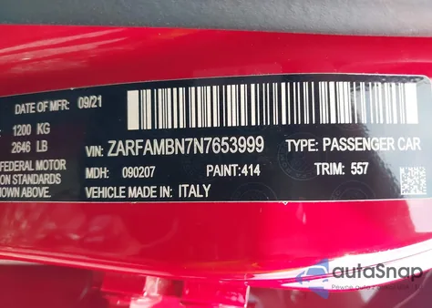 2022 Alfa Romeo Giulia Veloce Ti Rwd z USA, uszkodzony, nr VIN ZARFAMBN7N7653999